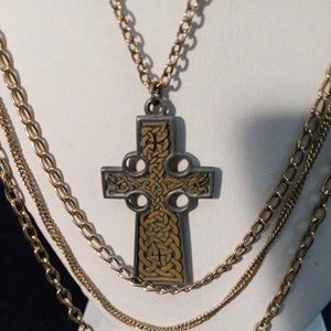 Celtic Cross Multi Chain Renaissance Necklace